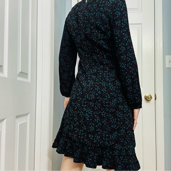 Draper James Dress Mini Long Sleeve Floral Black Green Dainty Work 4 Small - Picture 3 of 8